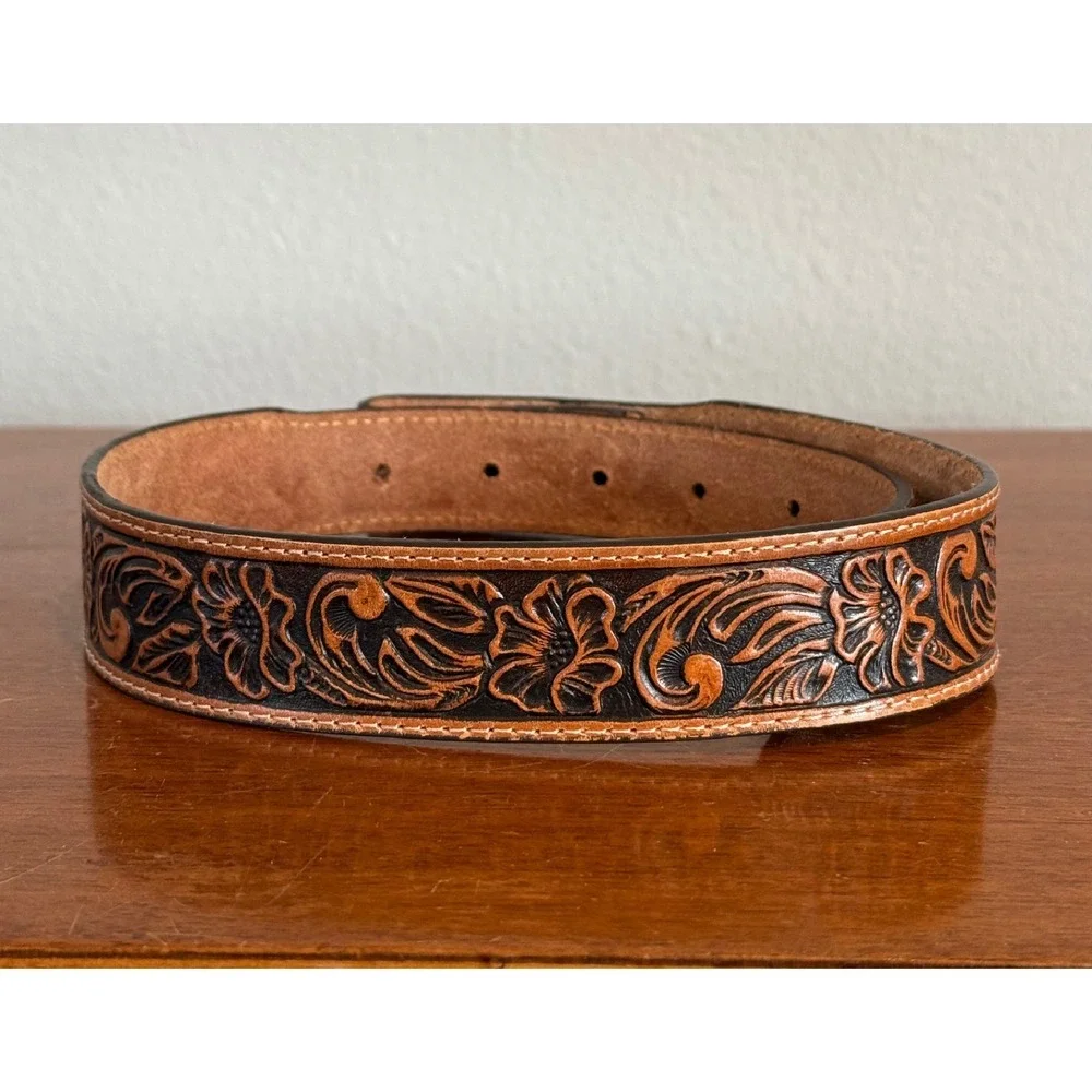 Tony Lama Kids Little Texas Hand Tooled Leather Western Belt‎ Size 24 USA